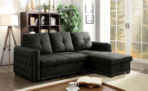 The thelma sleeper sofa sectional features a pull out bed in gray microfiber. Demi Transitional Dark Gray Button Tufted Sectional ...