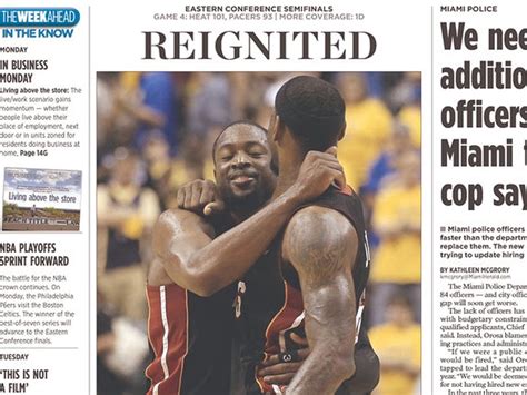 None of us is exactly in a place to complain about ad dollars coming in the front door. Miami Herald Front Page May 21, 2012: Dwyane Wade, LeBron ...