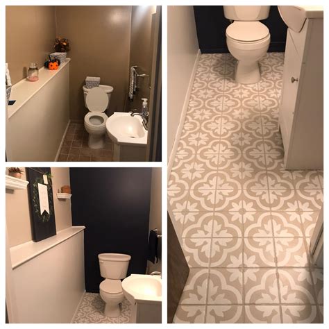 The larger the square footage, the more material will be needed. do it yourself success. stenciling my tile floor and facelift of my bathroom. 75$ : oddlysatisfying