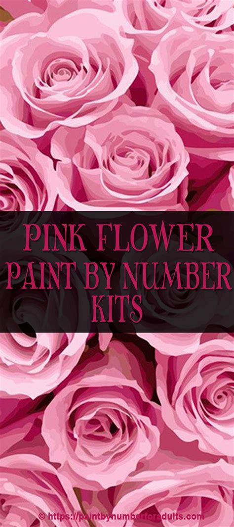 Paintbrushes, canvas & colors (marked with numbers). Pink Flower Paint By Number Kits • Paint By Number For Adults