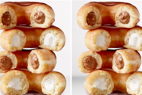 1 x original glazed™ dozen 2 x favourites assorted dozen favourites assorted dozen contains a selection of our 12 most popular doughnuts. Krispy Kreme Making Cream-Filled Glazed Doughnut - Simplemost