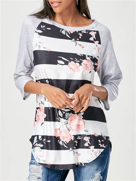 Most relevant most popular alphabetical price: Striped Floral Raglan Sleeve T-shirt | Cheap womens tops ...