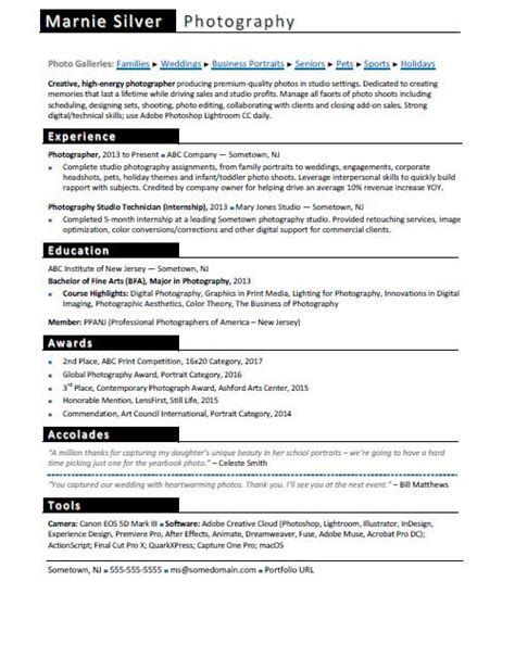 Though you may have several different areas of strength, include only while many job seekers may list skills in a separate section of their resume, it's also important to weave them into descriptions under each of. Photographer Resume Template | merrychristmaswishes.info