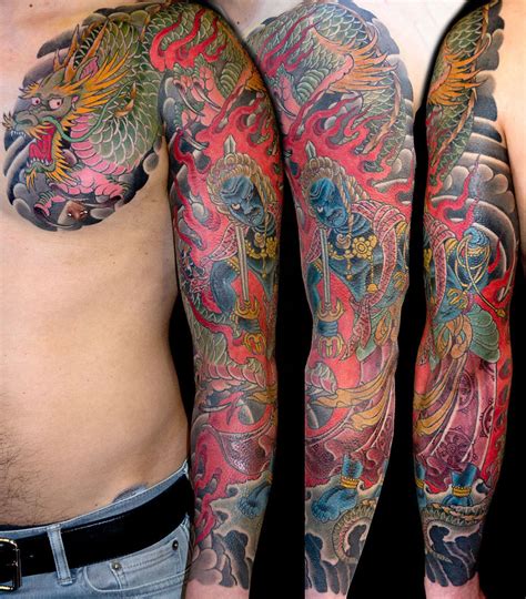 Birds, images of deities, animal tattoos, and a koi fish tattoo. Dragons Japanese Religious/Spiritual Sleeve Tattoo - Slave ...