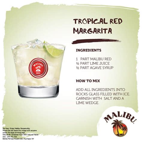 Der malibu passionsfrucht maracuja likör bietet die malibuqualität ohne kokosnussgeschmack. The Malibu Tropical Red Margarita is a refreshing twist on ...