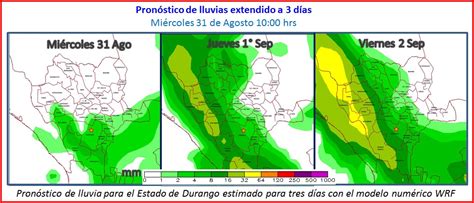 Consulta la temperatura máxima y mínima y la probabilidad de lluvia en the weather channel y weather.com. EL TIEMPO Y CLIMA EN DURANGO: Pronóstico de lluvia extendido a 4 y 7 días del 31 de agosto al 05 ...