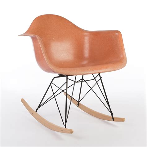 Black naugahyde upholstery on rare black fiberglass shell. Original Herman Miller Salmon Eames RAR Rocking Arm Chair ...