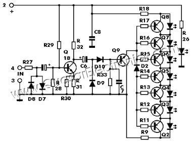 Circuit diagram and working explanation: Symmetrical Stereo VU Meter | 15 LEDs | Smart Kit 1102