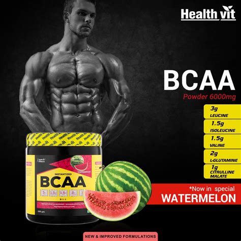 Healthvit Fitness BCAA 6000, 400g Powder (Watermelon) Pre ...