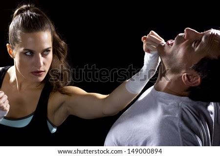 Man and woman fighting images. Young Fit Woman Fighting Man Battle Stock Photo (Royalty ...