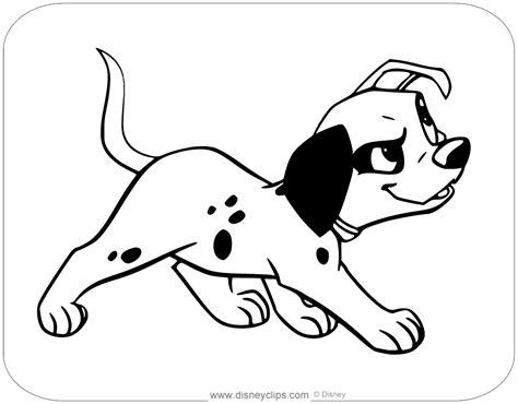 Printable coloring pages of pongo, nanny, patch, freckles, fidget, little dipper, pepper and other puppies. 101 Dalmatians Coloring Pages (2) | Disneyclips.com