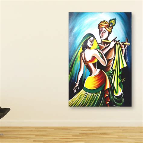 Here are few beautifully painted images with. Canvas Painting - Beautiful Radha Krishna Art Wall ...