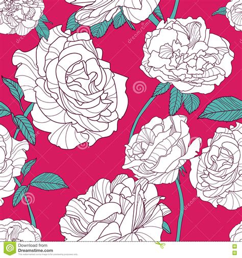 Delicate floral pattern in a pastel color scheme you will receive: Vector Summer Background With White Outline Rose Flowers ...