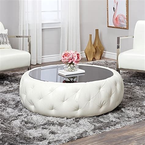 Humblenest famers market button tufted faux leather cushion baluster leg coffee table ottoman. - Tufted Round Leather Coffee Table - White | Jumia Uganda