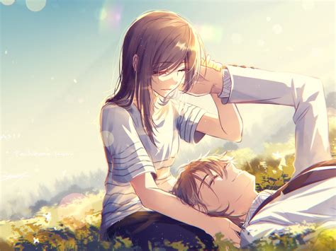 This collection presents the theme of cute anime couple. Desktop Wallpaper Cute, Anime, Couple, Meadow, Love, Hd ...