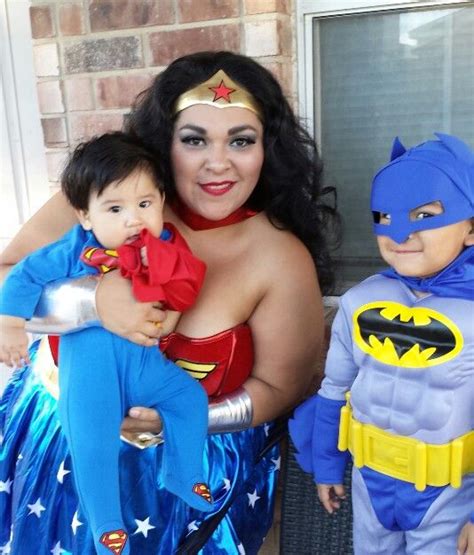 Make being a superhero look good wearing this wonder woman dc comics costume. Halloween mom son costumes | Kingston Grant | Pinterest ...