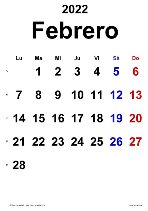 Calendario febrero 2022 - Calendarpedia