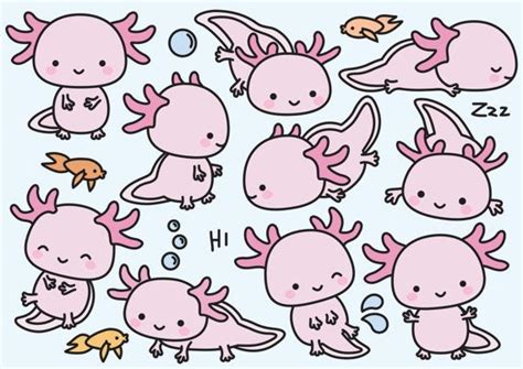 I'm an only little axolotl who likes draw. Premium Vector Clipart Kawaii Axolotls Cute Axolotl | Etsy ...