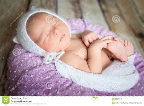 Their safe sleep guidelines cover children only from birth to one year. Sleeping Newborn Baby On A Violet Pillow Stock Image ...