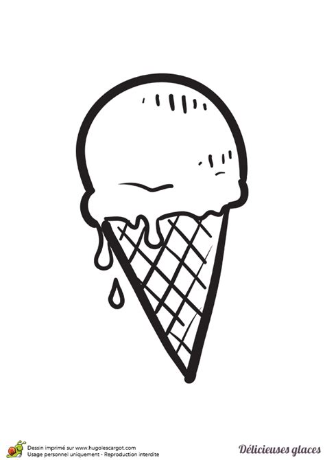 Dessin cornet de glace facile : Dessin à colorier d'une boule de glace dans un cornet