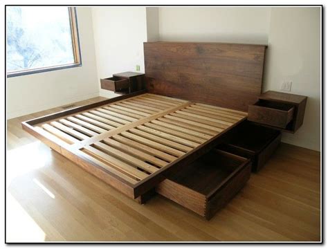 Diy platform bed with floating nightstands. King Size Platform Bed With Drawers Plans | Bed frame with ...
