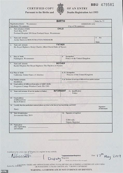 Baby archie's birth certificate confirms that he was born at private portland hospital after overdue meghan's home birth dream was dashed. Archie's birth certificate reveals Meghan gave birth at ...