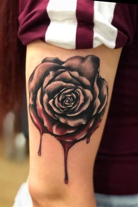 Black rose tattoos are normally seen as a memorial to a show the love and loss of a loved one. 30+ Bleeding Rose Tattoo Design Ideas With Meaning ...