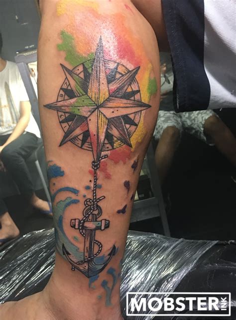 Black and grey 3d anchor with compass tattoo design for forearm by karviniya. Compass & Anchor Tattoo | Neck tattoo, Tattoo designs men ...