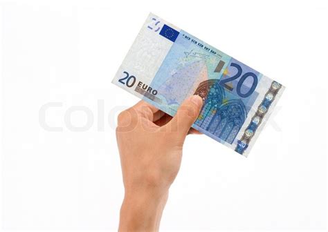 1 usd = 0.8309 eur. Hand hält 20 Euro-Schein | Stock-Foto | Colourbox