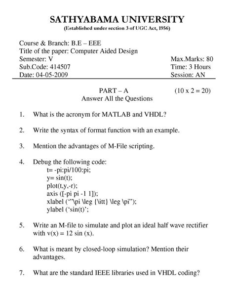 • write the information required on the front of your answer book. Past year question papers of Sathyabama University-B.E in ...