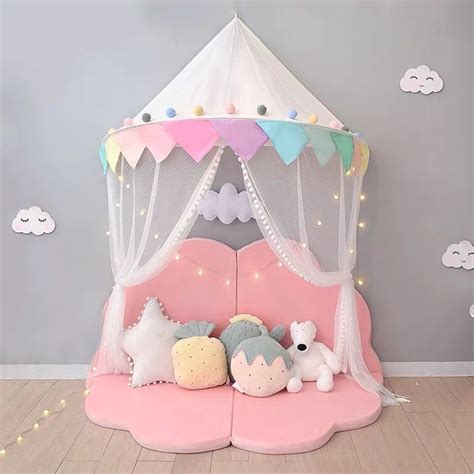 This kids teepee kit comes with a tent and decorations, including felt feathers, wooden beads, tassels, banners and a garland. 2020 的 Kids Teepee Tents Children Play House Cotton Bed ...