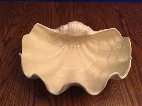 Giants oversized clam shells make awesome coastal bowls and great great clam shell bowl filled with vintage fishing glass floats. White Clam Shell Large Bowl 14" Nautilus Glossy Seashell ...