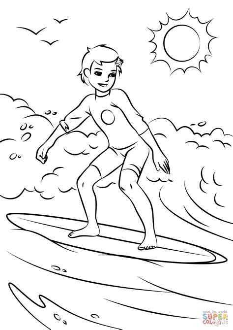 Boy building a sand castle. Surfer Boy coloring page | Free Printable Coloring Pages