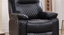 BonzyHome Recliners Single Recliner Chairs for Adults, Reclining Chair Manual Sofas for Living Room Overstuffed Home Theater Seating PU Leather Reclining Furniture, Black