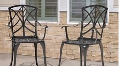 Outdoor 2-Piece Patio Chair Set, Cast Aluminum, Black with Gold-painted Edge - Bed Bath & Beyond - 38051813