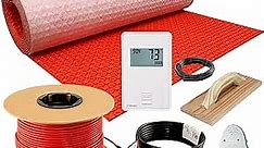 Electric Radiant Floor Heating System - 20sqft (120Volt) Heater Wire, OJ Microline Non-Programmable Thermostat with GFCI, Prova Flex Heat Uncoupling Membrane, Cable Monitor and Floor Sensor