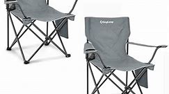 KingCamp 2 Pack Camping Chairs Lightweight Folding Chairs Portable Lawn Chairs Fold Up Patio Chair for Adults Support 220 lbs Gray