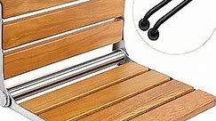 Folding Teak Shower Seat Wall Mounted - Teak Wood Fold Down Shower Bench Seat - Stainless Steel Foldable Bathroom Stool Seating Chair for Seniors - Disabled and Pregnants (Large)