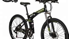 Eurobike 27.5” Full Suspension Folding Mountain Bike Foldable Frame Bicycle Disc Brakes Men or Women Bikes for Afults Green