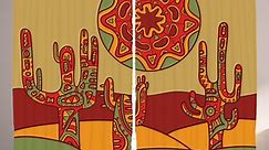 Cactus Decor Curtains 2 Panels Set, Print Cartoon like Cactus Design with Oriental Indian Tribal Effects Art Image, Window Drapes for Living Room Bedroom, 108W X 90L Inches, Multicolor, by Ambesonne