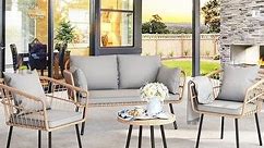 Moasis 4 Pieces Patio Furniture Set Wicker Outdoor Bistro Set with Loveseat Chairs and Coffee Table - Bed Bath & Beyond - 37218645