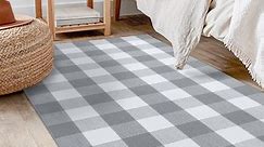 iOhouze Outdoor Rugs Buffalo Plaid Rug Grey and White 3'x5' Area Rug, Cotton Hand-Woven Washable Indoor Outdoor Area Rug Farmhouse/Living Room/Bedroom/Kitchen Rug Retro Lattice Checkered Rug Carpet