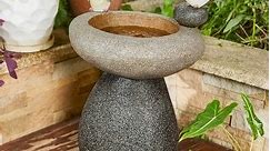 Glitzhome 21"H Zen-Style Faux Stone Birdbath Outdoor Fountain with Birds & LED Light - Bed Bath & Beyond - 39476735