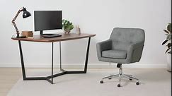 Serta Ashland Modern Office Chair, Stylish Mid-Back DeskChair, SertaQuality Foam, MemoryFoam Cushion, Comfy Armchair with Wheels, VanityChair, Metal Base, Chrome Finish, Fabric, Blush Pink