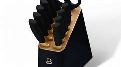 Beautiful 12 Piece Stainless Steel Knife Set Block Soft Grip Ergonomic Handles Black by Drew Barrymore
