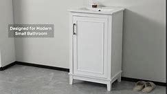 LUMISOL 20" Small Bathroom Vanity with Sink, Modern Bathroom Vanities with One Door and Storage Rack, Small Quick Assembly Bathroom Cabinet with Ceramic Sink, Grey