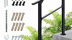 3 Step Outdoor Handrail,Hand Rails for Outdoor Steps Stair Railing for Exterior Indoor,Wrought Iron Metal Hand Railings Kit for Deck,Porch,RV,Safety Staircase Hand Rail for Elderly,Pregnant