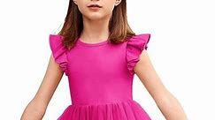 Oudiya Toddler Girls Tutu Pink Dress Fluffy Ruffle Sleeve Dresses Summer Casual Tulle Party Sundress for Kids 2-6Y