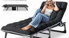 MOPHOTO Portable Folding Lounge Chair Outdoor, Adjustable 4-Position Adults Reclining Folding Chaise with Pillow, Sleeping Cots, Folding Camping Cot,Patio Lounge Chairs with Cushion