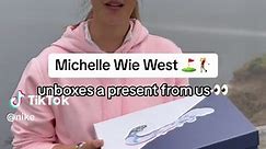 #MichelleWie unboxes her very own #nike shoe at #PebbleBeach 😮‍💨🔥